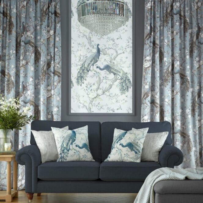 Laura Ashley Belvedere Velvet Chalk Blue Curtains