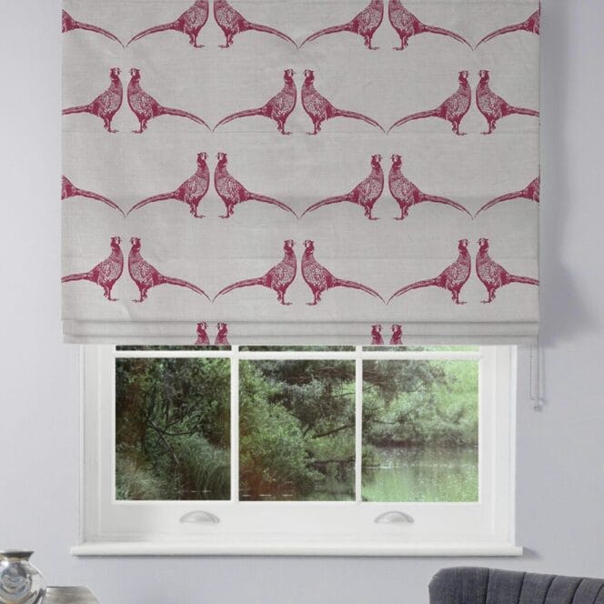 Barneby Gates Pheasant Pink on Cream Roman Blind