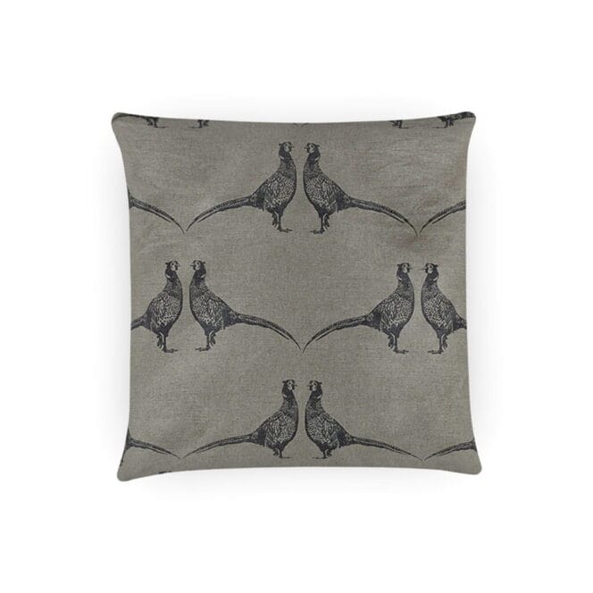 Barneby Gates Pheasant Charcoal on Natural Cushion