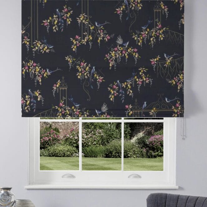 Sara Miller Bird and Gate Velvet Deep Navy Roman Blind