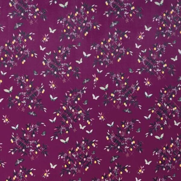 Sara Miller Butterflies and Trellis Velvet Purple Roman Blind