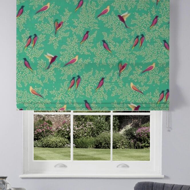 Sara Miller Green Birds Velvet Roman Blind