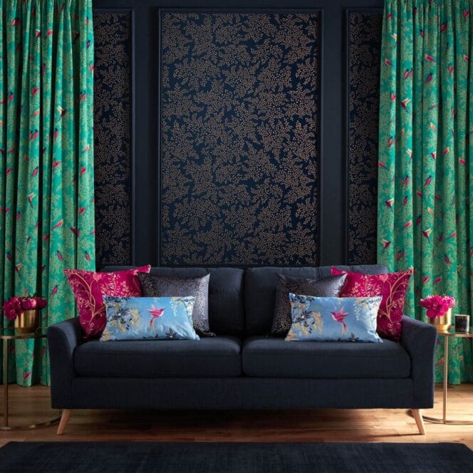Sara Miller Green Bird Sateen Curtains