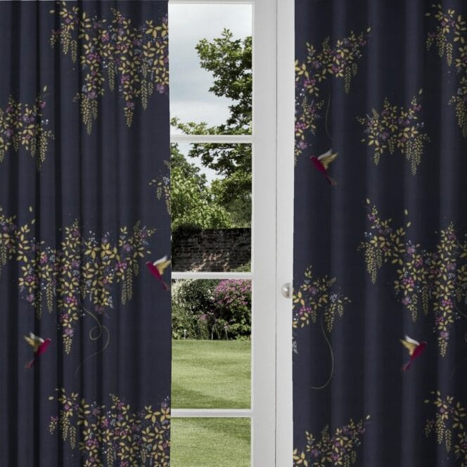 Sara Miller Hummingbird Velvet Deep Navy Curtains