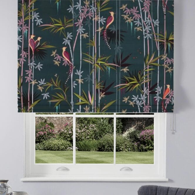 Sara Miller Linear Bamboo Velvet Dark Green Roman Blind