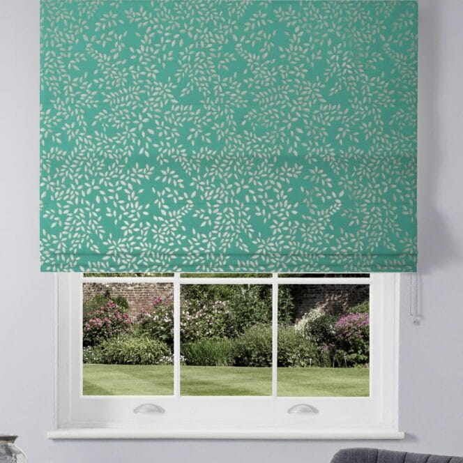 Sara Miller Metallic Leaves Green Roman Blind