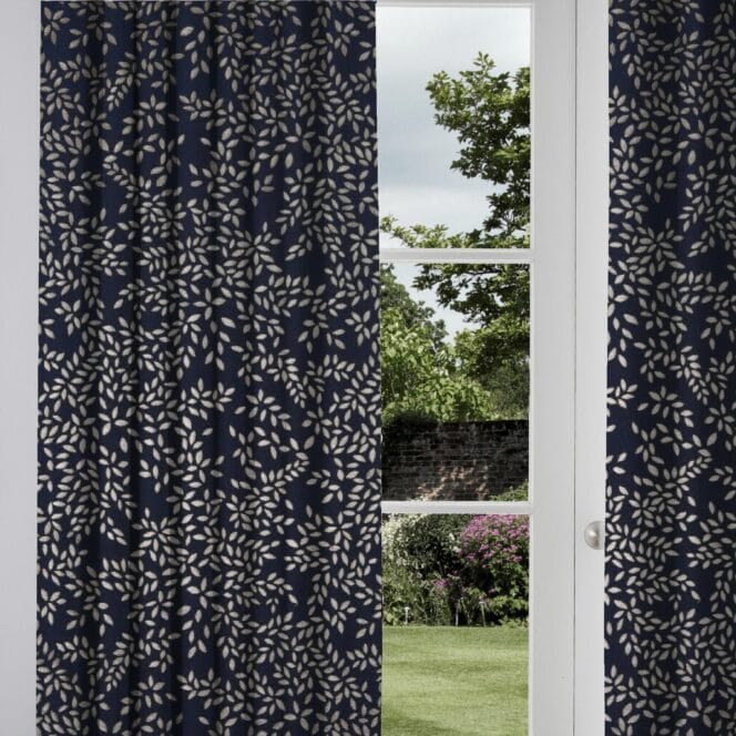 Sara Miller Metallic Leaves Smokey Blue Curtains