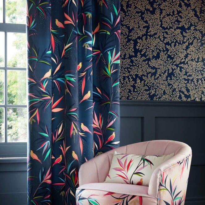 Sara Miller Bamboo Velvet Smokey Blue Curtains