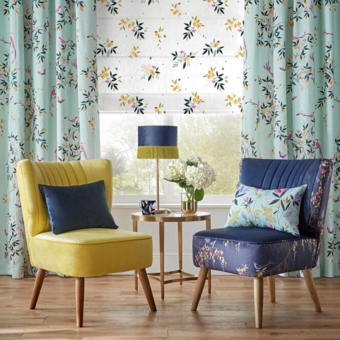 Sara Miller Birds and Trellis Sateen Duckegg Curtains