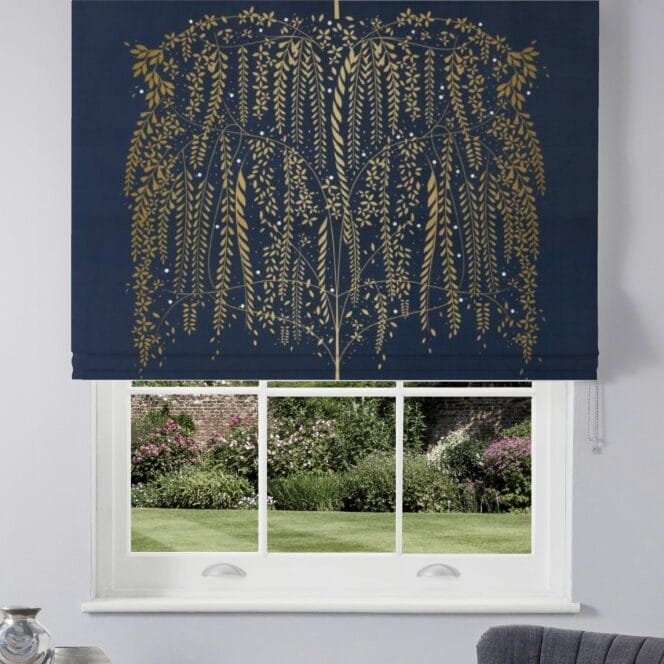 Sara Miller Willow Tree Velvet Navy Roman Blind
