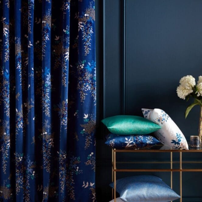 Sara Miller Wisteria Velvet Navy Curtains