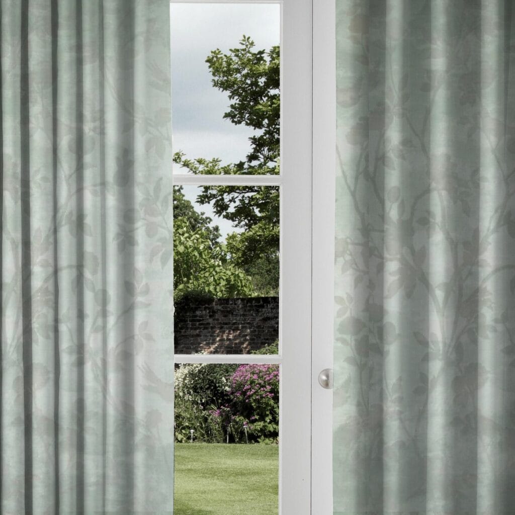 Laura Ashley Eglantine Silhouette Woven Smoke Green Curtains