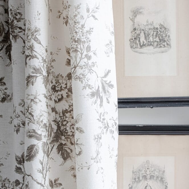 Cabbages & Roses Alderney Charcoal on White Curtains