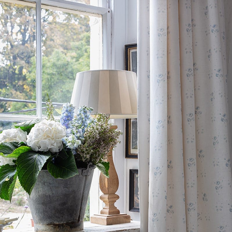 Cabbages & Roses Catherine Rose Blue on White Curtains