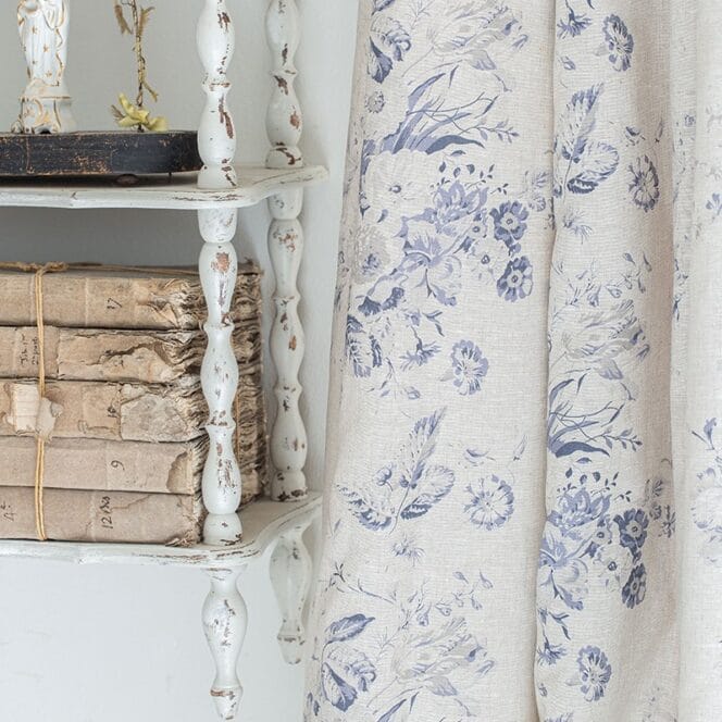 Cabbages & Roses Constance Navy on Natural Curtains