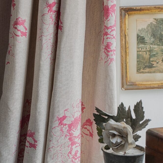 Cabbages & Roses Hatley Berry Red on Natural Curtains