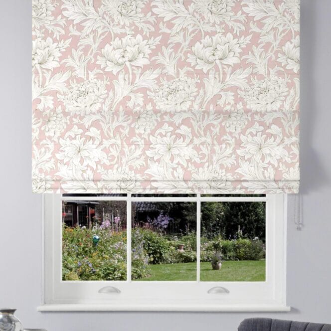 Morris & Co Chrysanthemum Toile Cochineal Pink Roman Blind