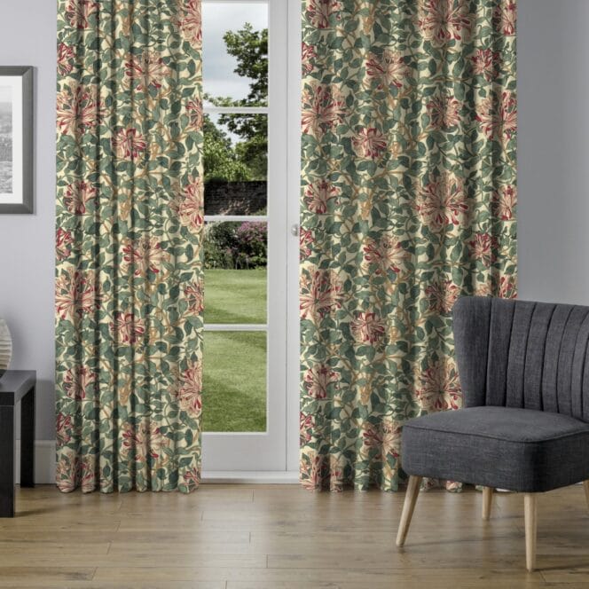 Morris & Co Honey Suckle Cream Wine Curtains