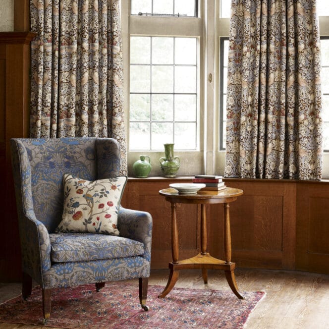 Morris & Co Strawberry Thief Chocolate Slate Curtains