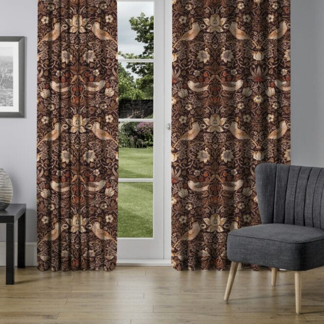 Morris & Co Strawberry Thief Grape Gold Curtains