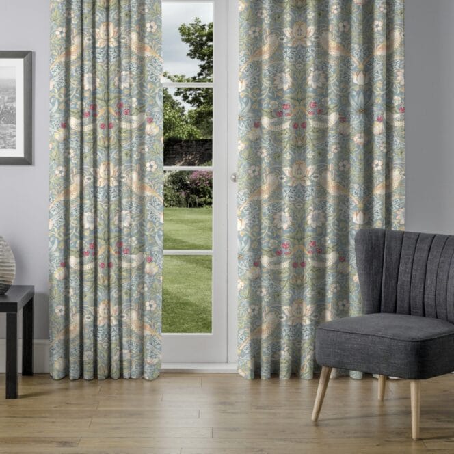 Morris & Co Strawberry Thief Slate Vellum Curtains
