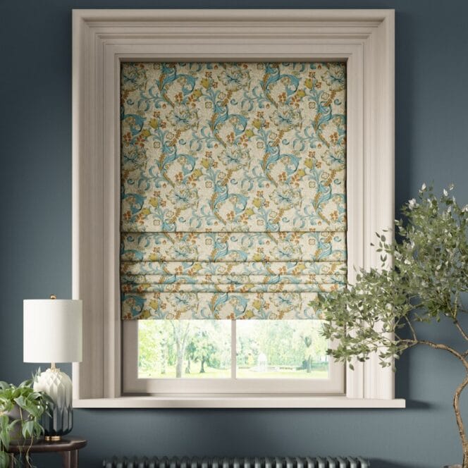 Mini Golden Lily Linen Teal Blind