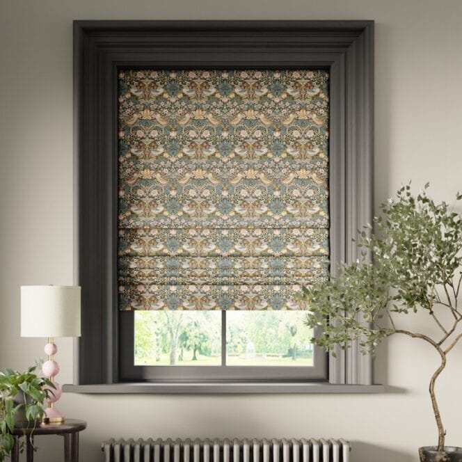 Mini Strawberry Thief Slate Blush Roman Blind