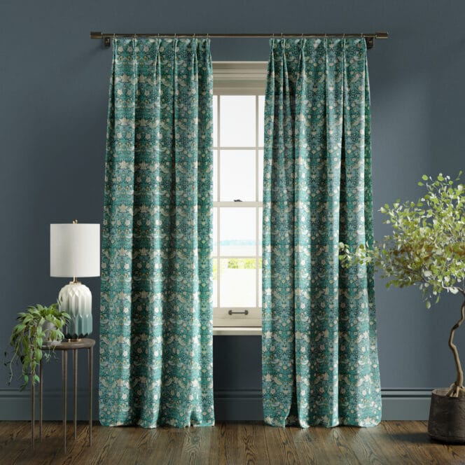 Mini Strawberry Thief Teal Curtains