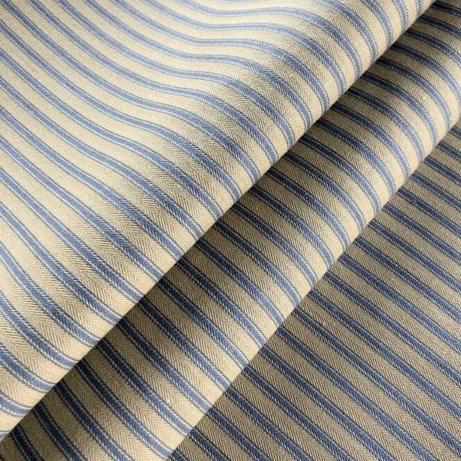 Ian Mankin Skinny Ticking Stripe Rustic Petrol Blue Roman Blind