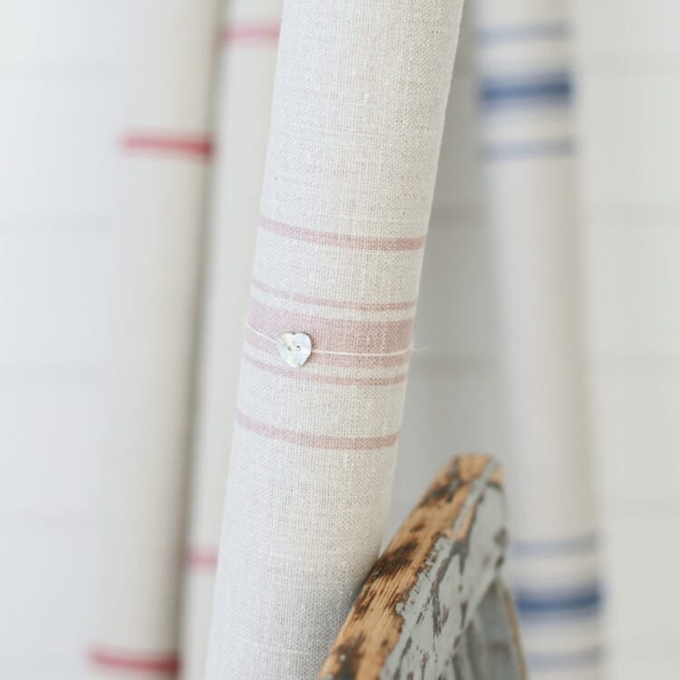 Peony and Sage The Danish Stripe Pink on Grainsack Linen Roman Blind