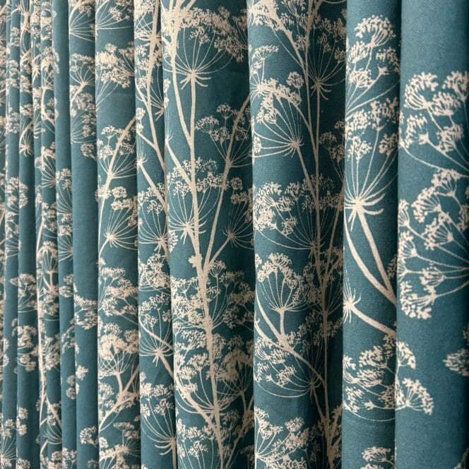 Sewing House Cow Parsley Teal Curtains
