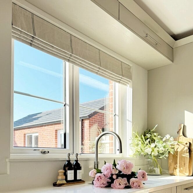 Grainsack Charcoal Peony & Sage Roman Blind