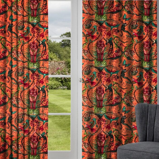 Emma J Shipley Bosque Dreams Velvet Coral Curtains