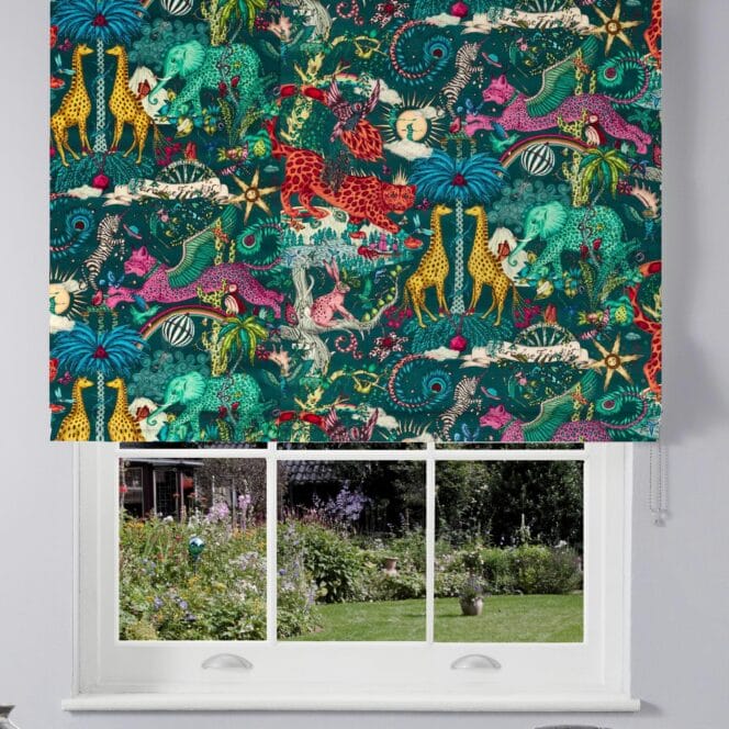Emma J Shipley Paradise Lost Velvet Teal Roman Blind